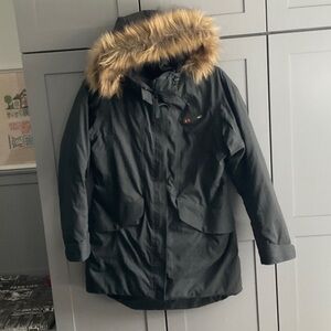 Helly Hanson Grey Parka with Faux Fur Trim